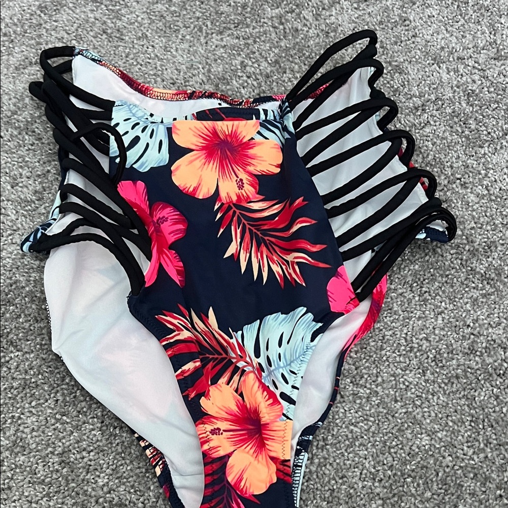 PINK Victoria's Secret Floral Bikini with Black Straps
